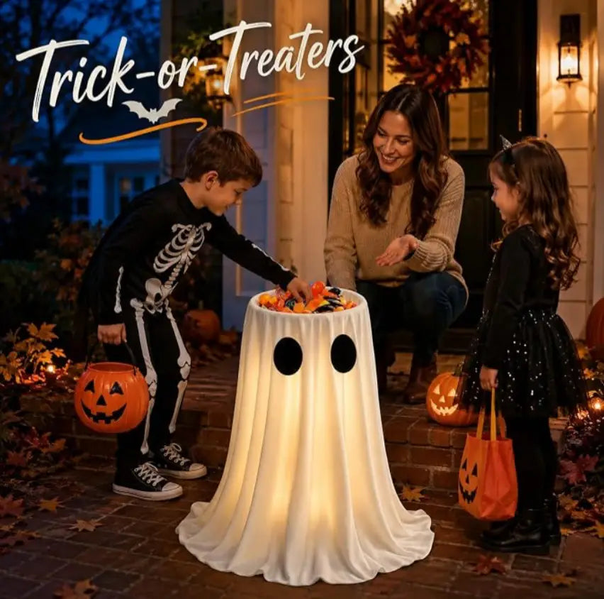 30-Inch Lighted Ghost Candy Bowl with Timer & Remote