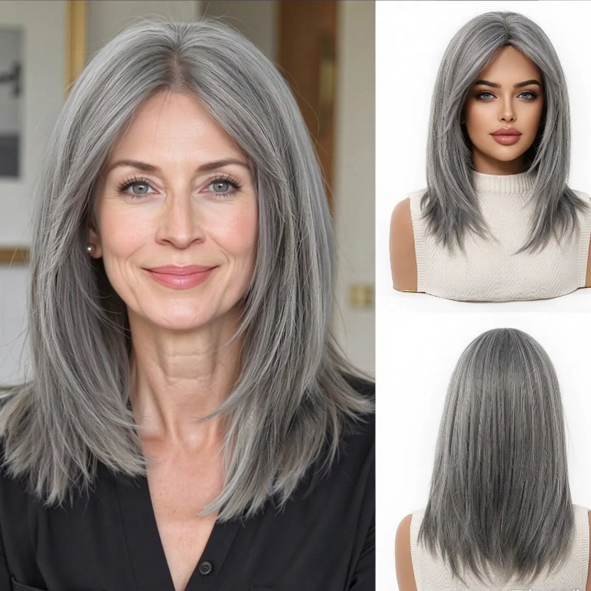Mid-length with Highlights Glueless Synthetic Wig for Women
