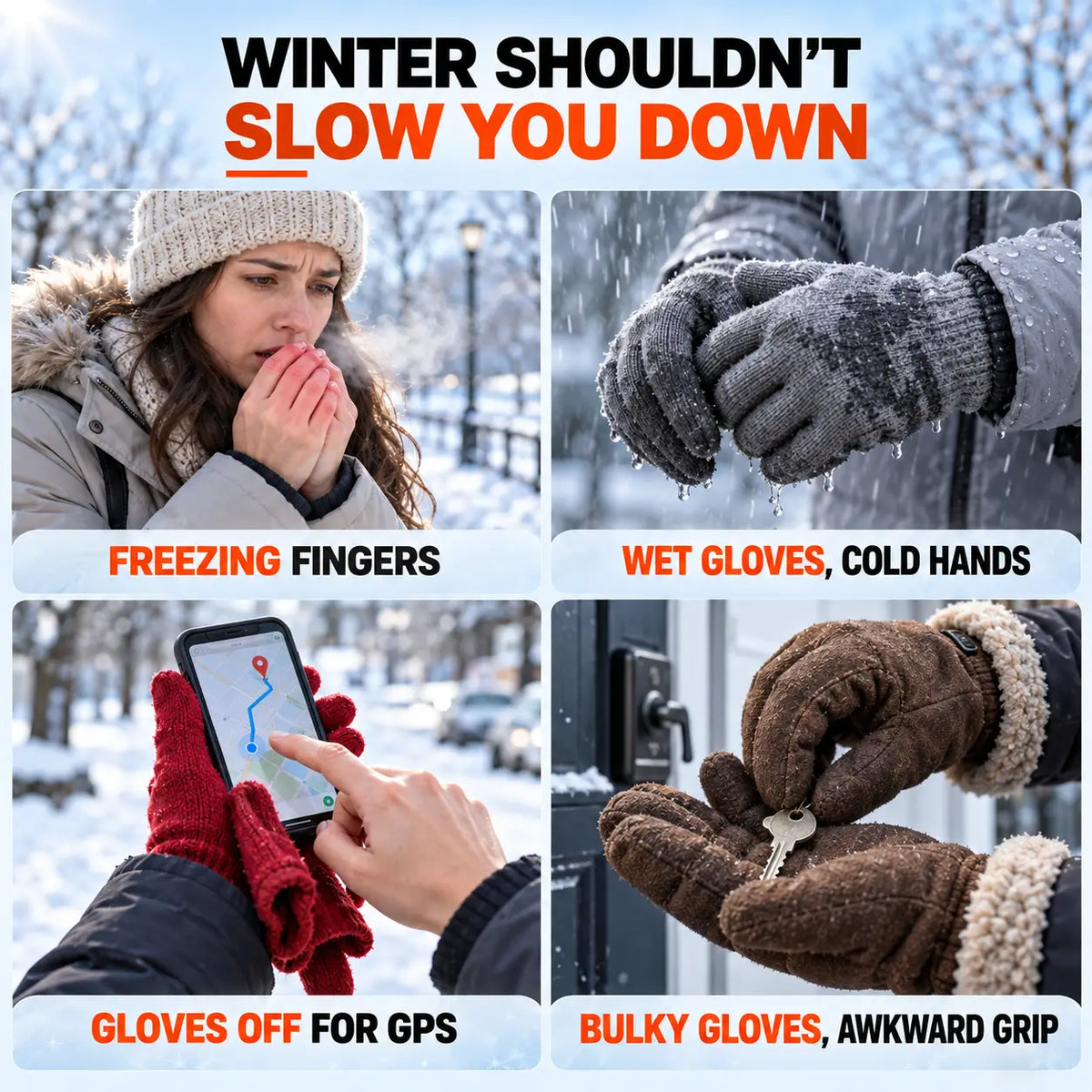 Winter Thermal Windproof Cold Resistant Touchscreen Non Slip Gloves