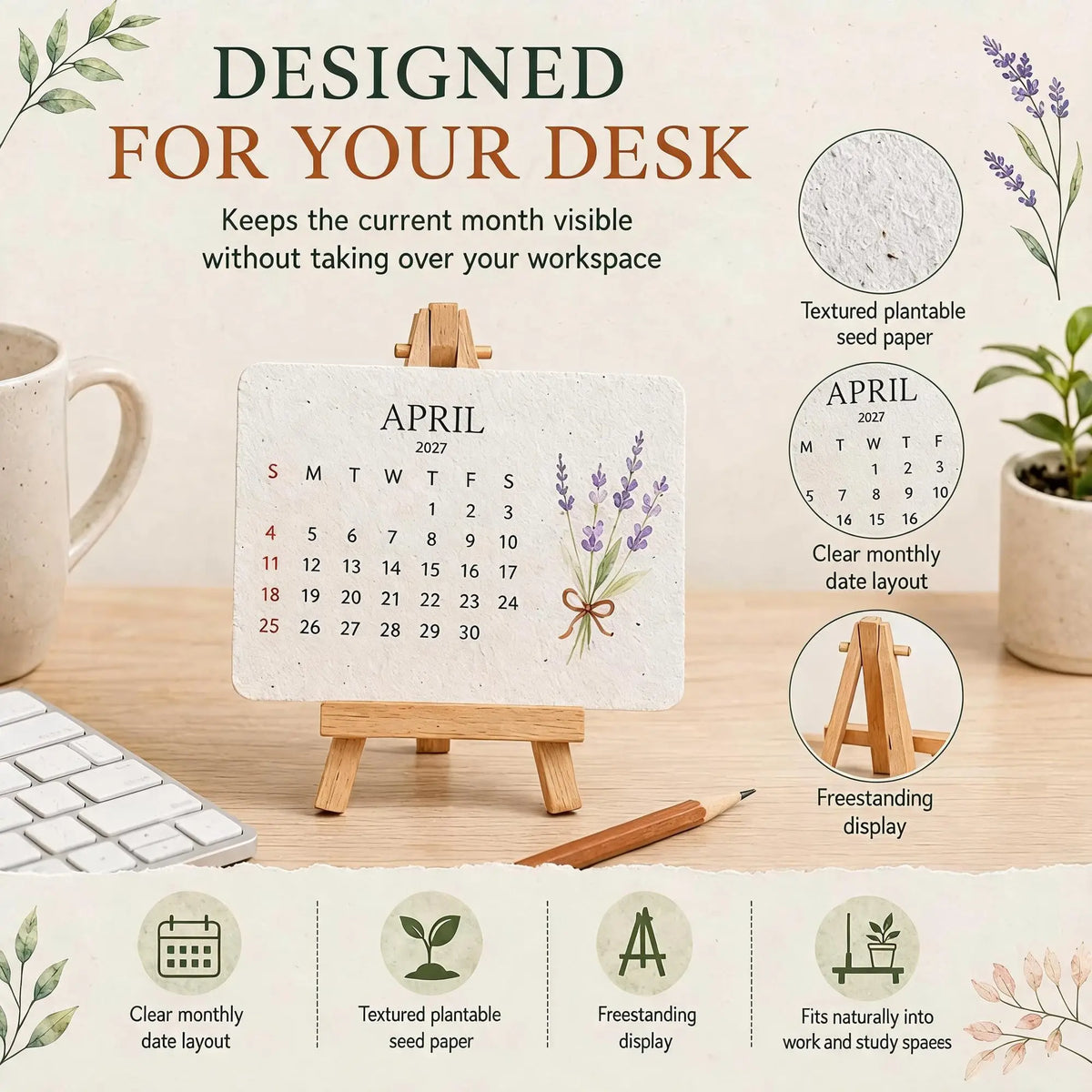 Eco-Friendly Plantable Seed Calendar 2027 Growable Calendar with Stand
