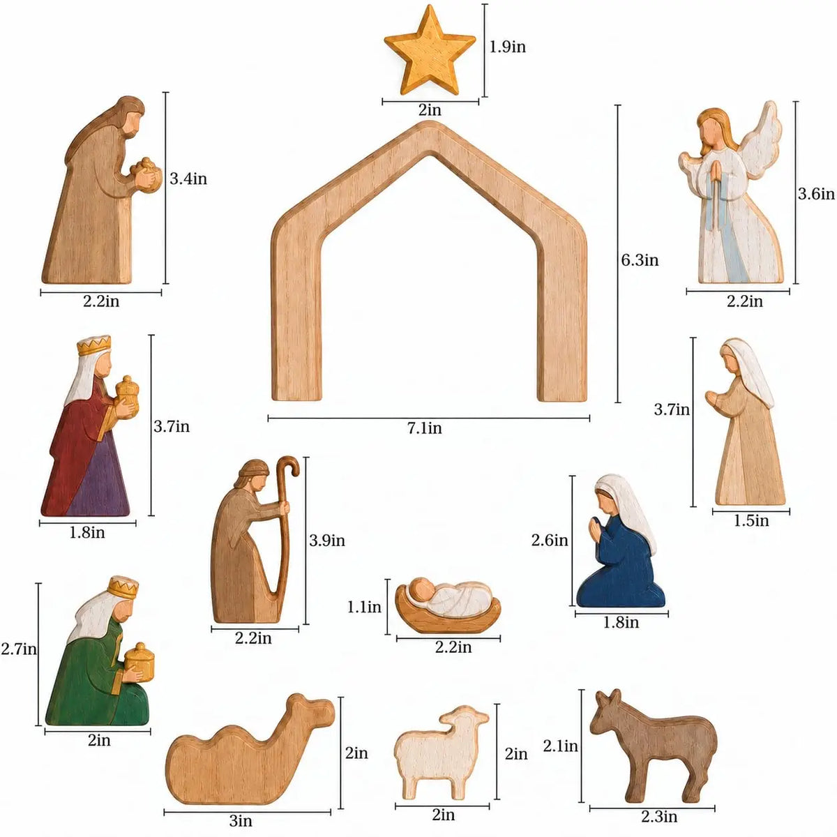 Wooden Christmas Nativity Scene Figurines with Manger