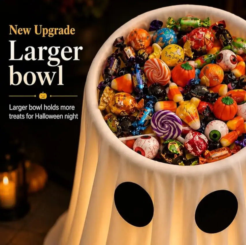 30-Inch Lighted Ghost Candy Bowl with Timer & Remote