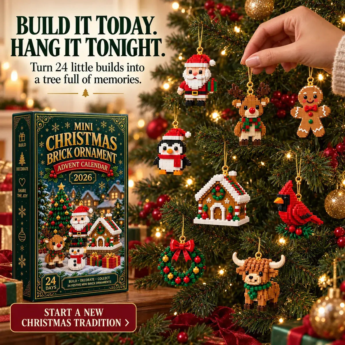 24-Day Christmas Ornament Advent Calendar | 6 DIY Bricks & 18 3D Figures to Hang & Keep 🎁