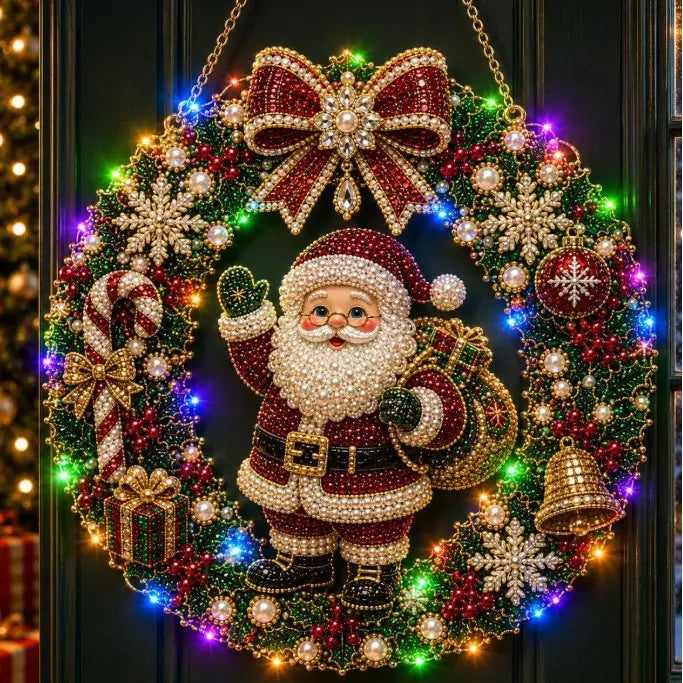 Hot Sale⛄Christmas Pearl Diamond Painting Pendant DIY Kit with LED String Lights