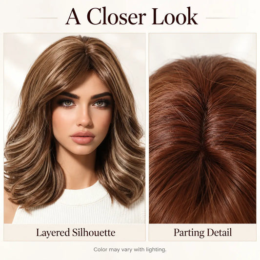 Elegant High Gloss Brown Synthetic Wig With Bangs