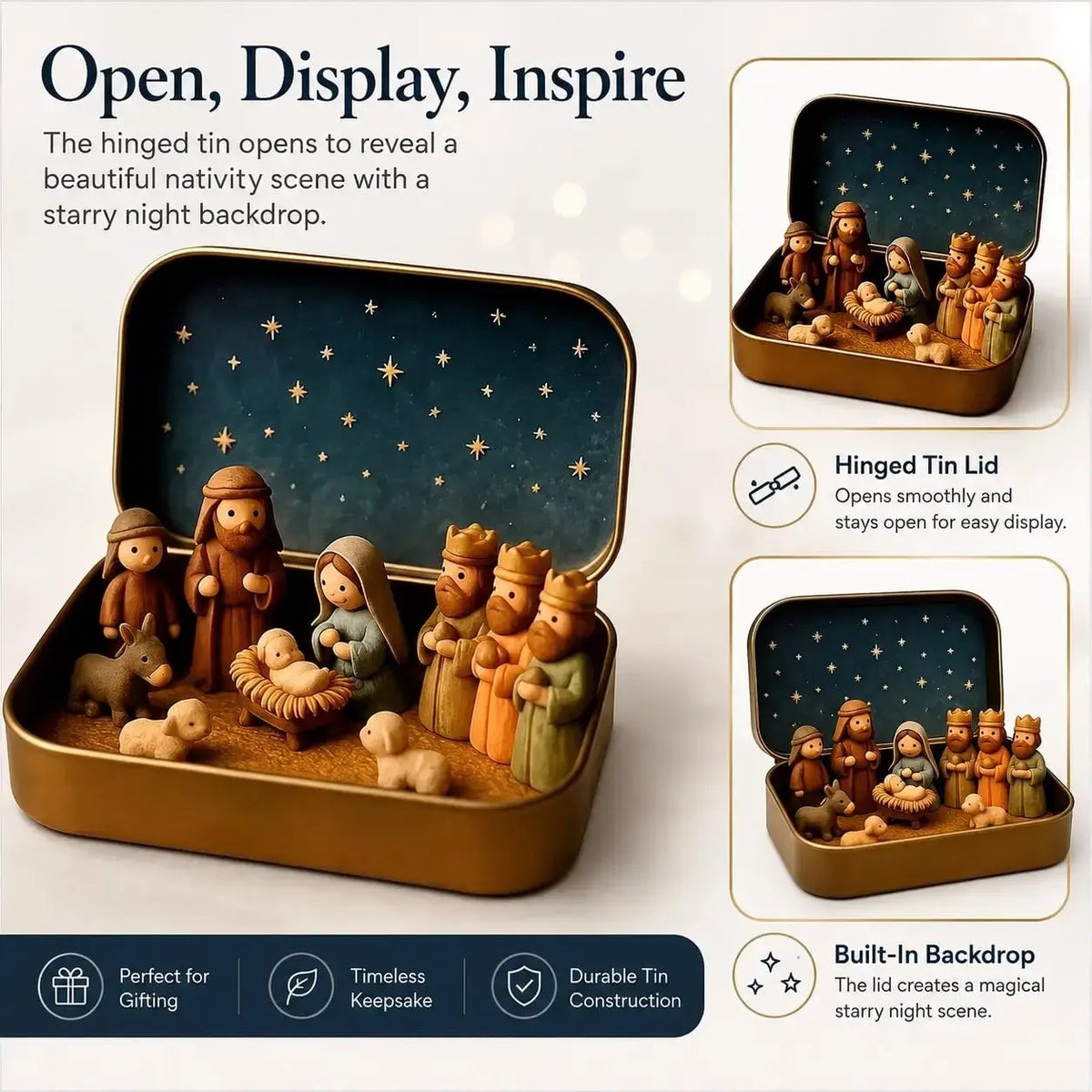 Mini Nativity Scene Keepsake Tin – Pocket-Sized Christmas Holy Family Set