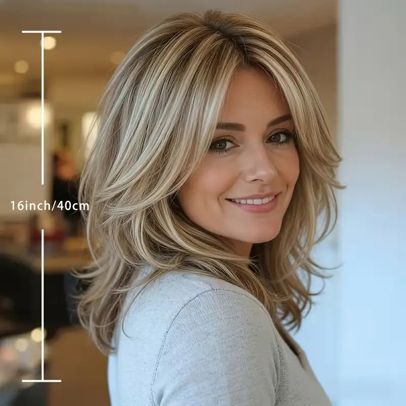 Mid-length with Highlights Glueless Synthetic Wig for Women