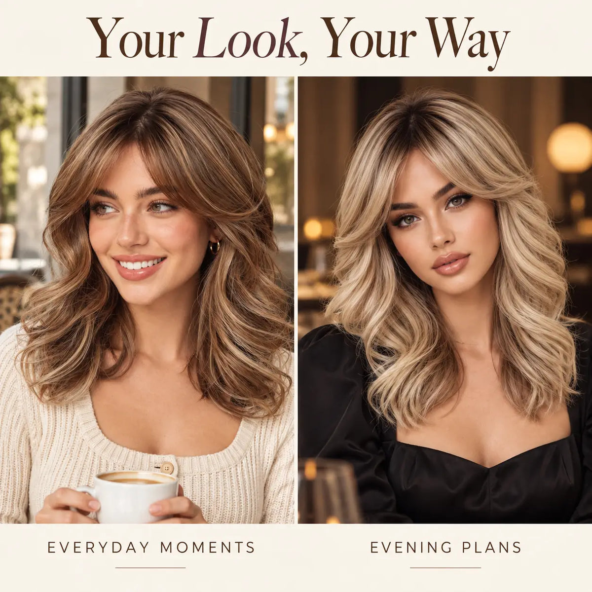 Elegant High Gloss Brown Synthetic Wig With Bangs