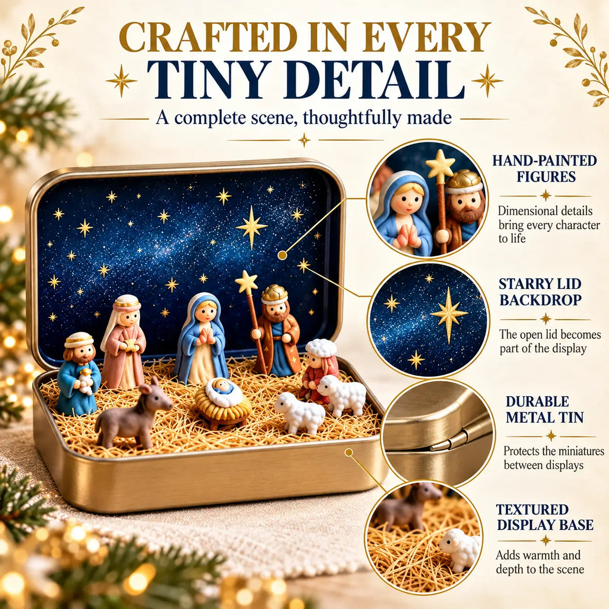 Mini Nativity Scene Keepsake Tin – Pocket-Sized Christmas Holy Family Set