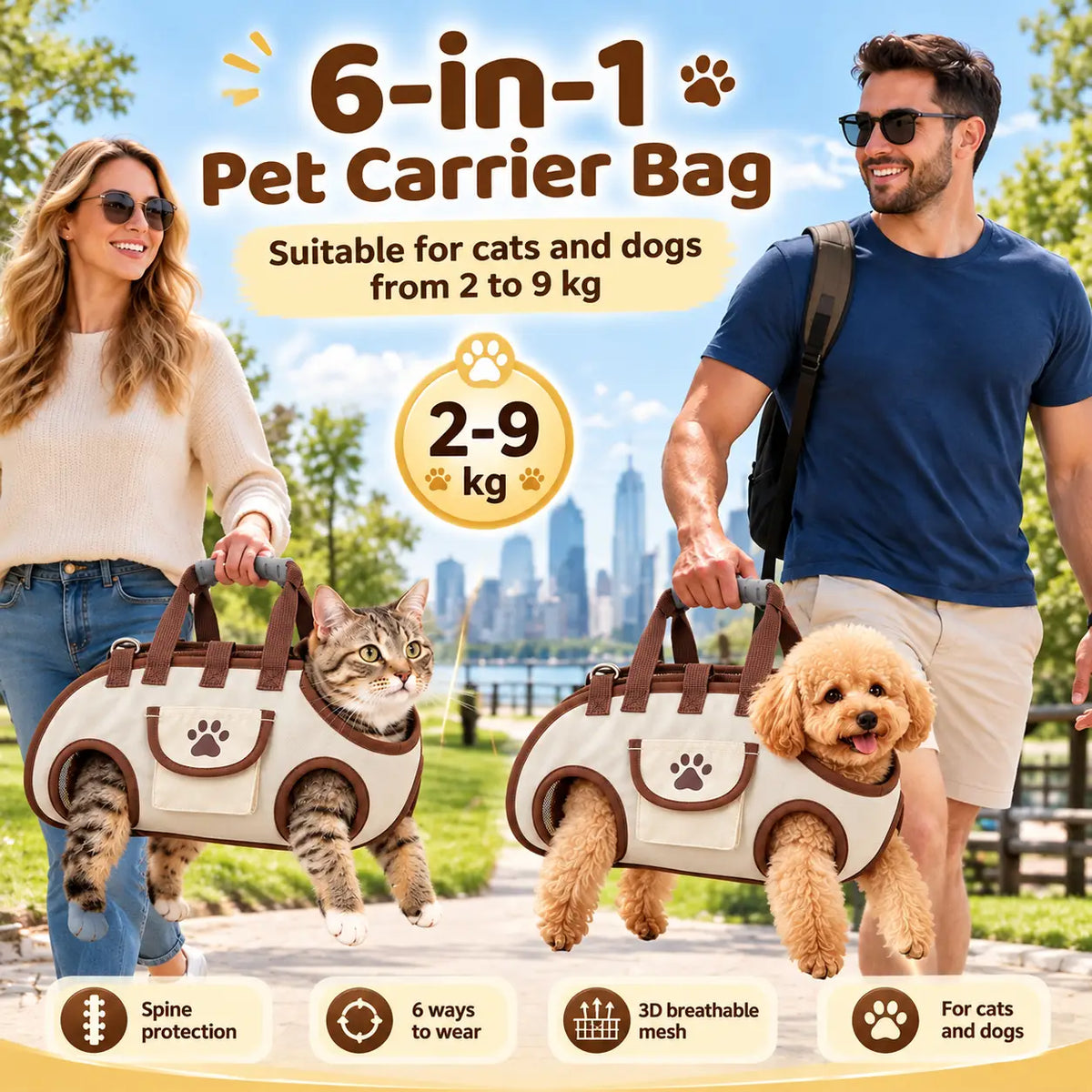6-in-1 Portable Breathable Pet Carrier Sling & Backpack