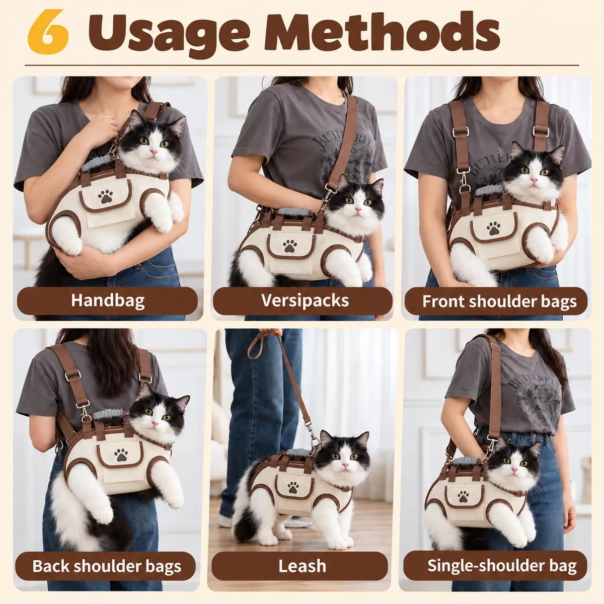 6-in-1 Portable Breathable Pet Carrier Sling & Backpack