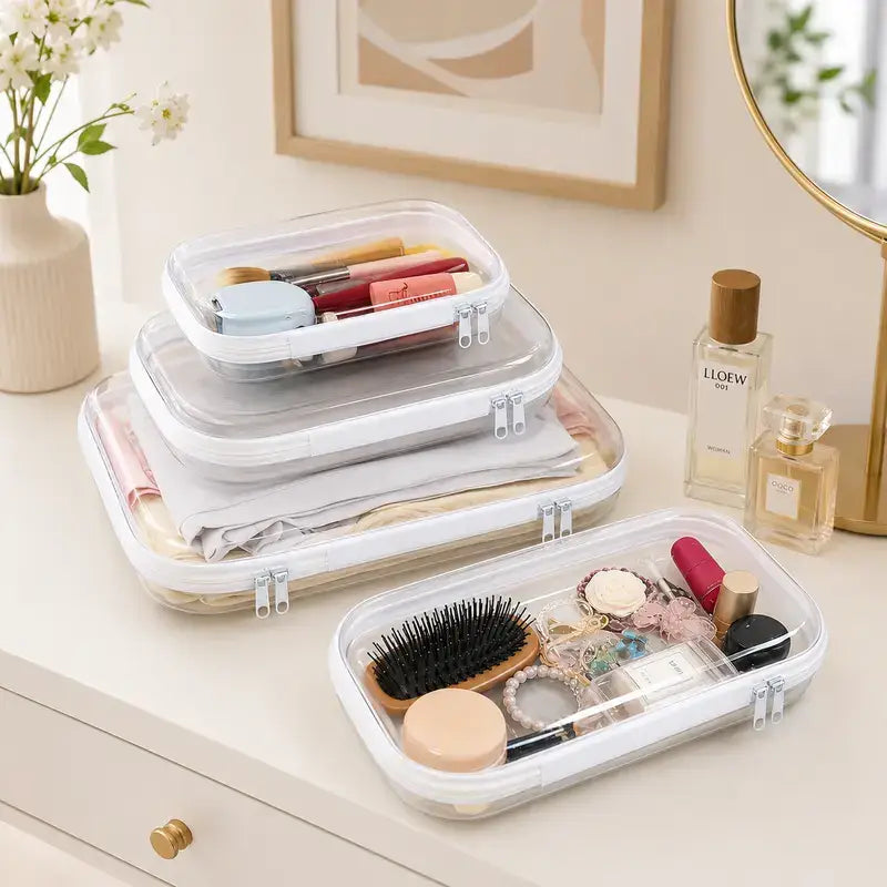 Clear Hard Plastic Zipper Case – Portable & Practical Travel Organizer 🔥