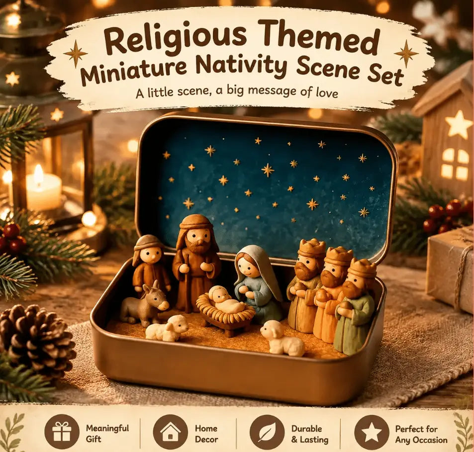 Mini Nativity Scene Keepsake Tin – Pocket-Sized Christmas Holy Family Set