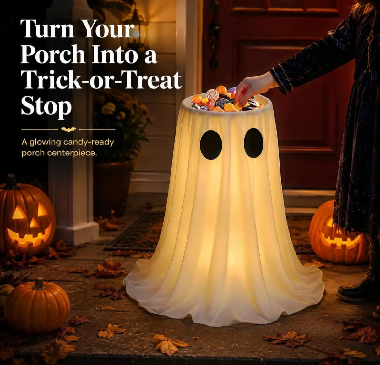 30-Inch Lighted Ghost Candy Bowl with Timer & Remote