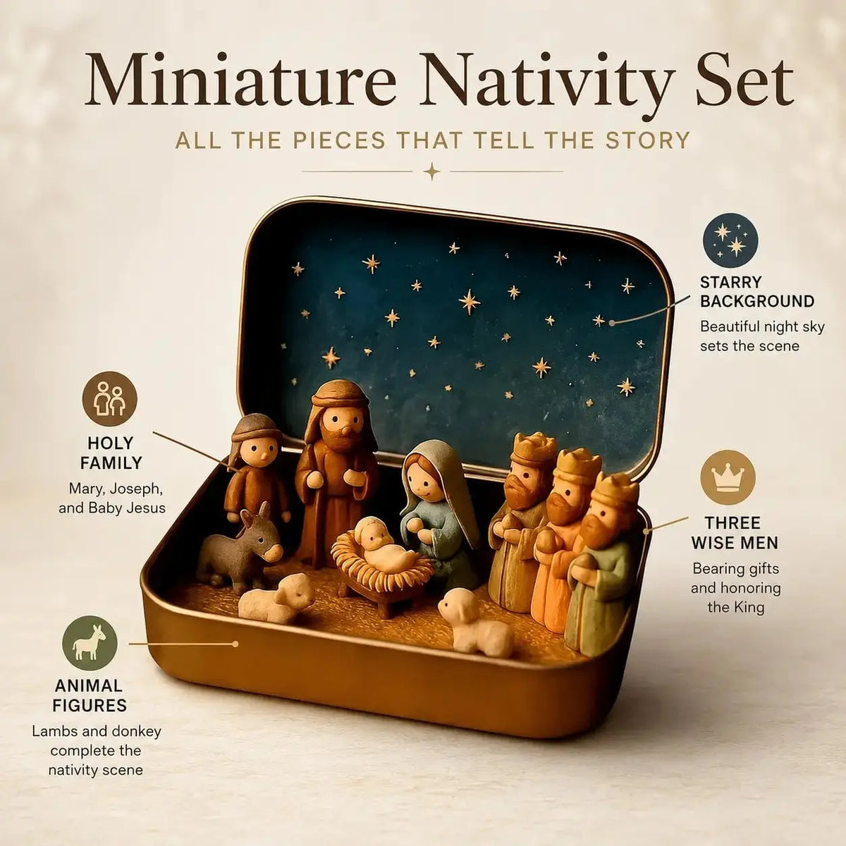 Mini Nativity Scene Keepsake Tin – Pocket-Sized Christmas Holy Family Set