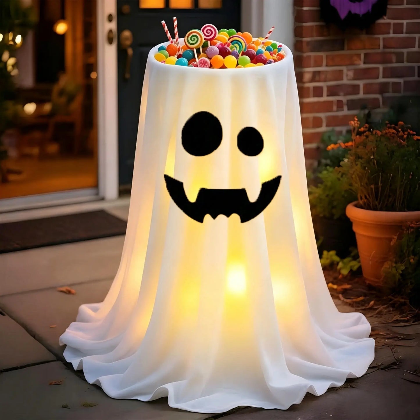 30-Inch Lighted Ghost Candy Bowl with Timer & Remote