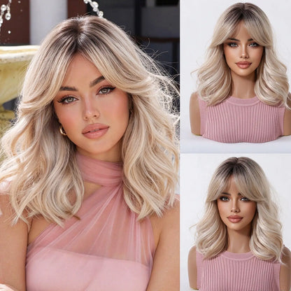Elegant High Gloss Brown Synthetic Wig With Bangs