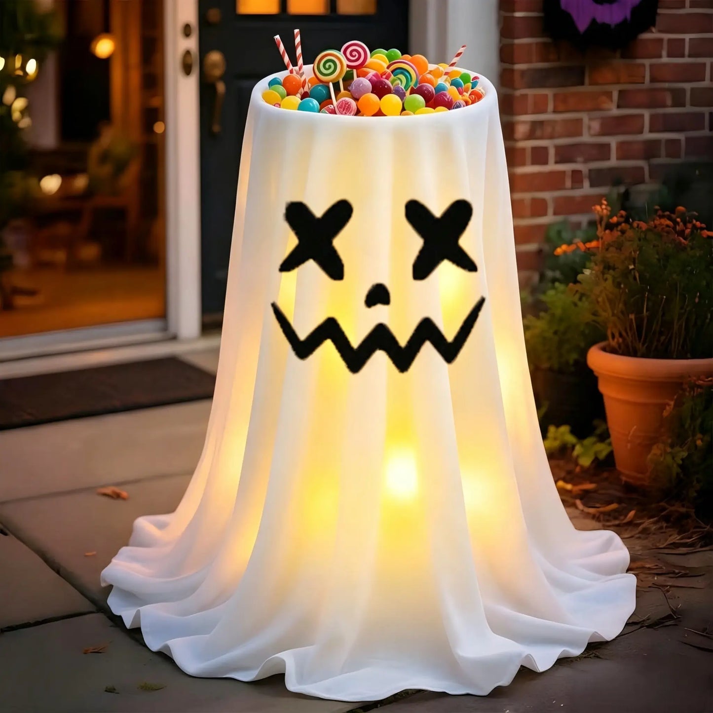 30-Inch Lighted Ghost Candy Bowl with Timer & Remote