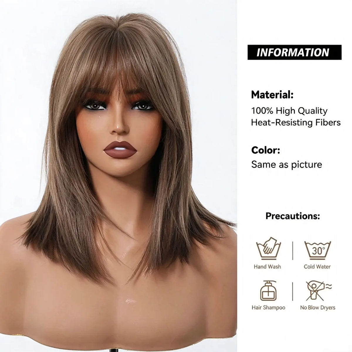 High-level clavicle Short Wave Comfortable Fit Wig with Bangs
