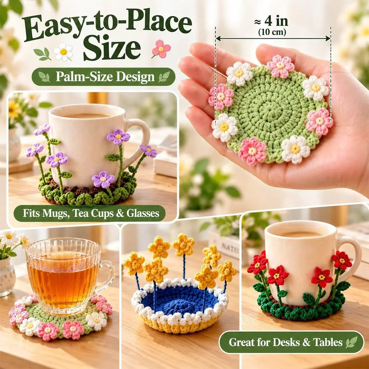 Handmade Crochet Pop Up Floral Garden Coaster