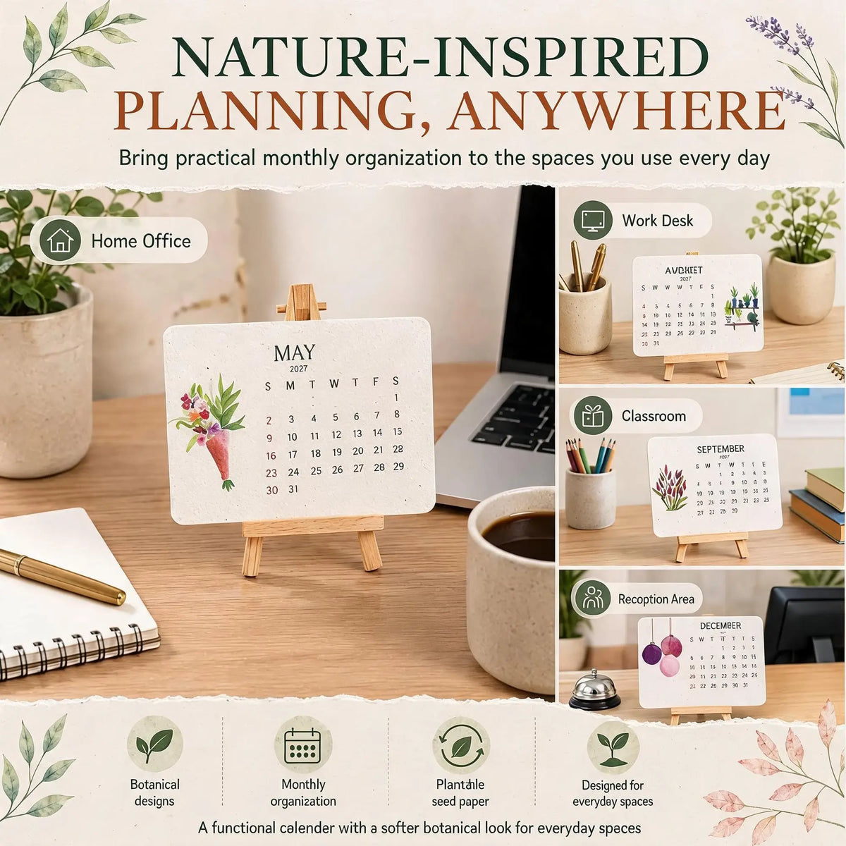 Eco-Friendly Plantable Seed Calendar 2027 Growable Calendar with Stand