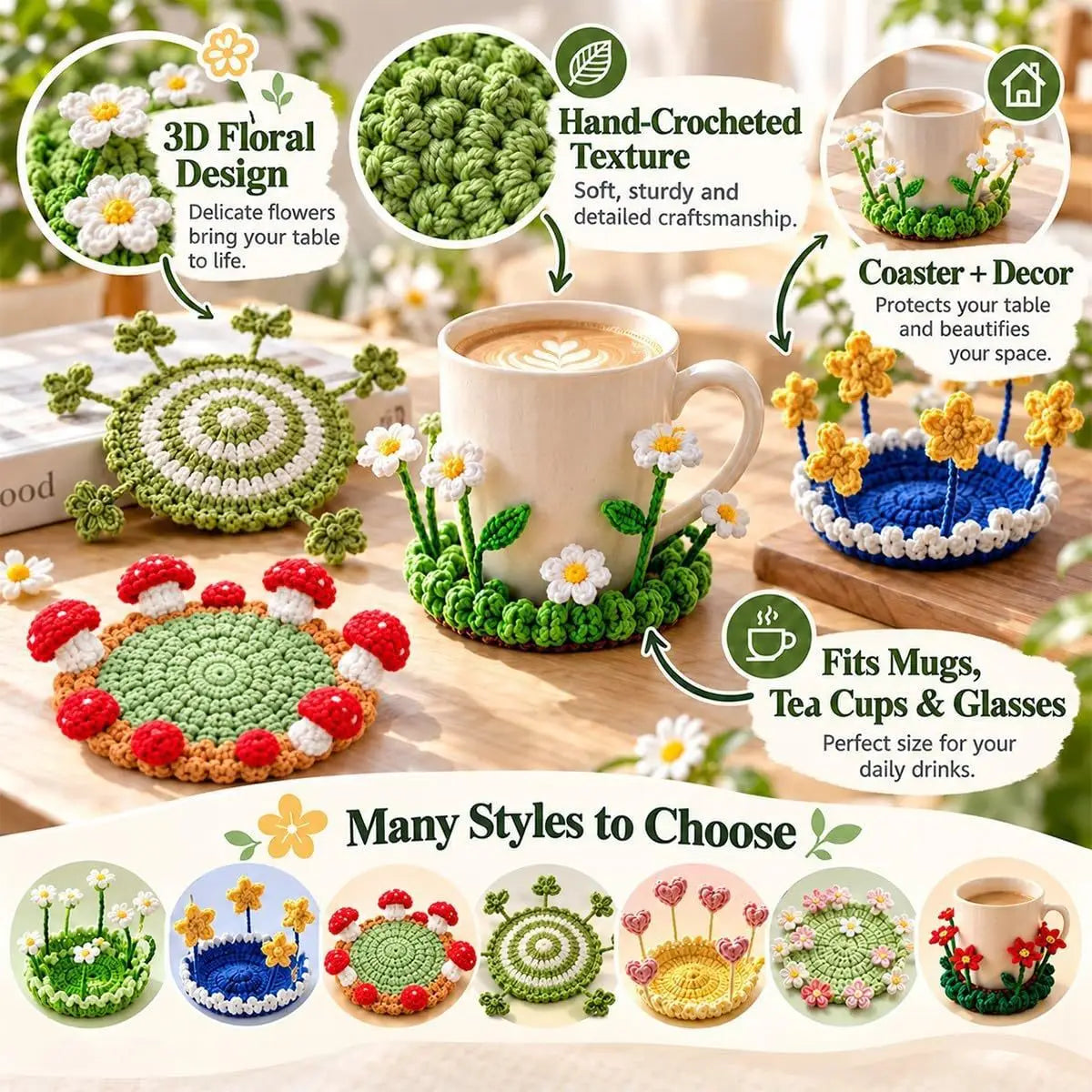 Handmade Crochet Pop Up Floral Garden Coaster
