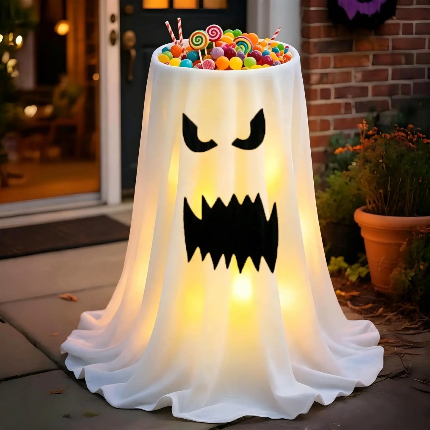 30-Inch Lighted Ghost Candy Bowl with Timer & Remote