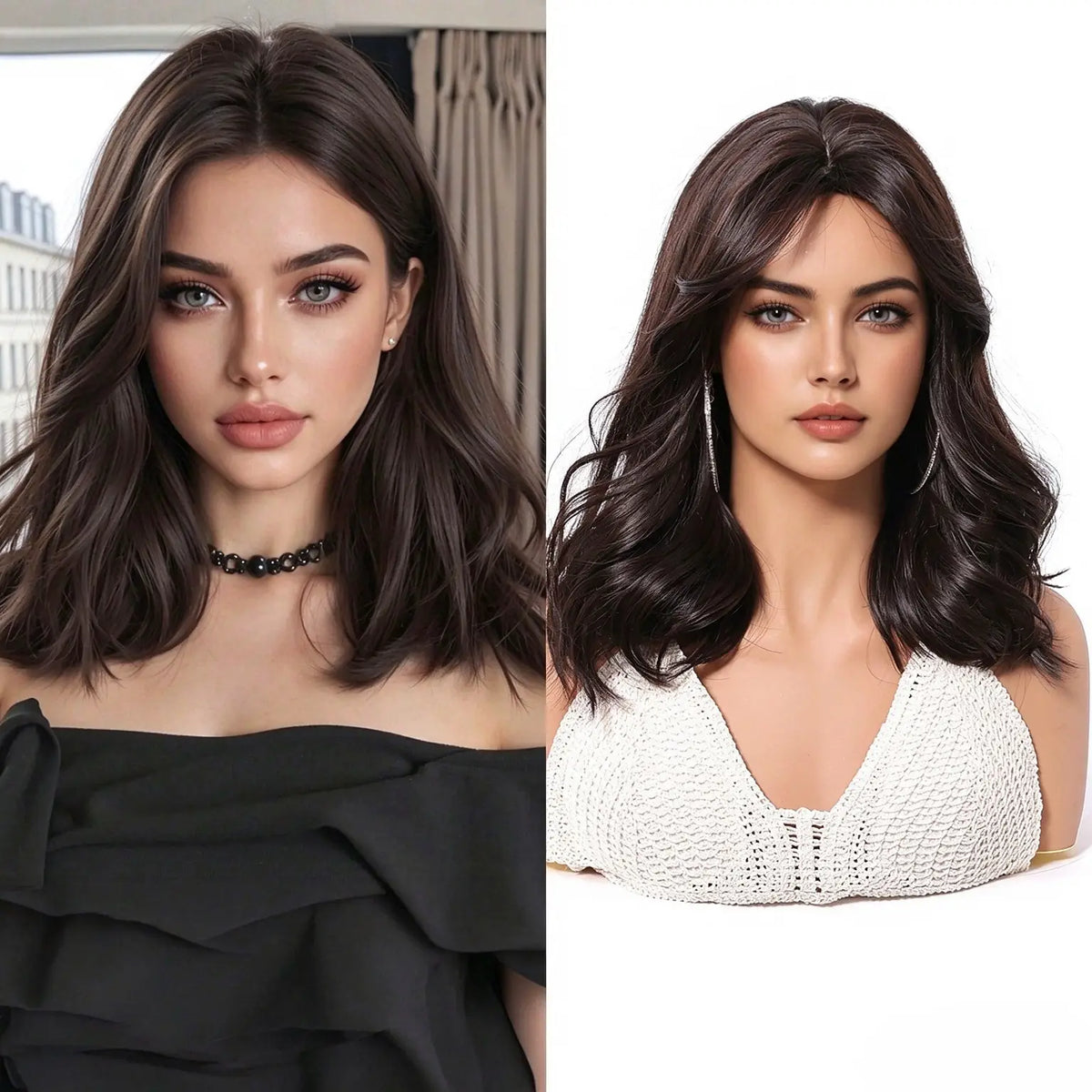 Elegant High Gloss Brown Synthetic Wig With Bangs