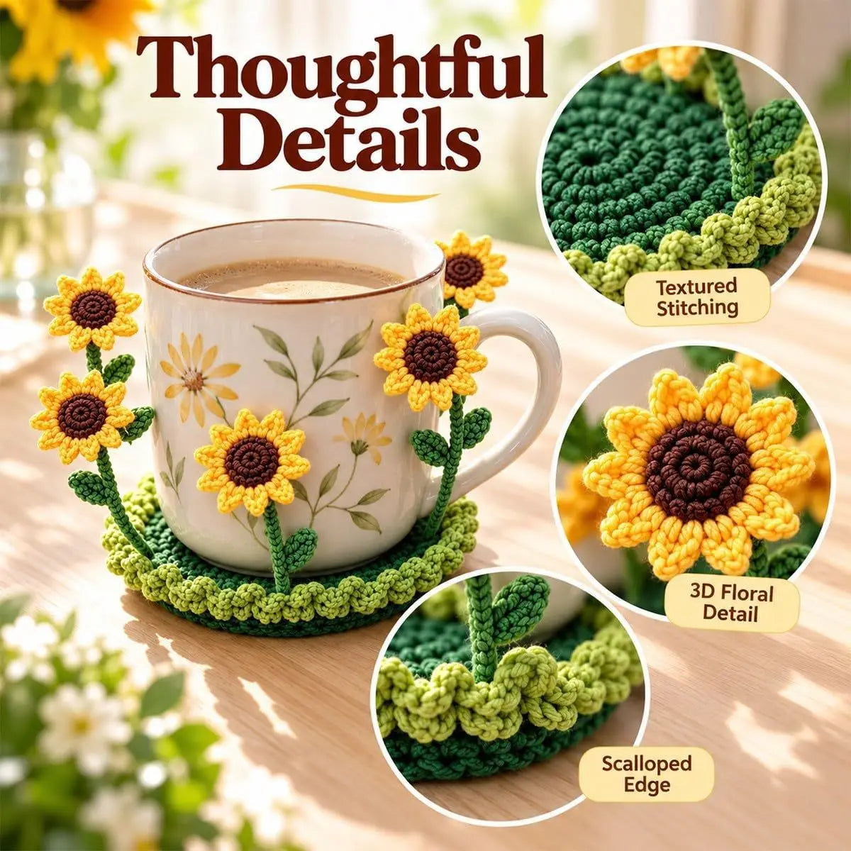 Handmade Crochet Pop Up Floral Garden Coaster