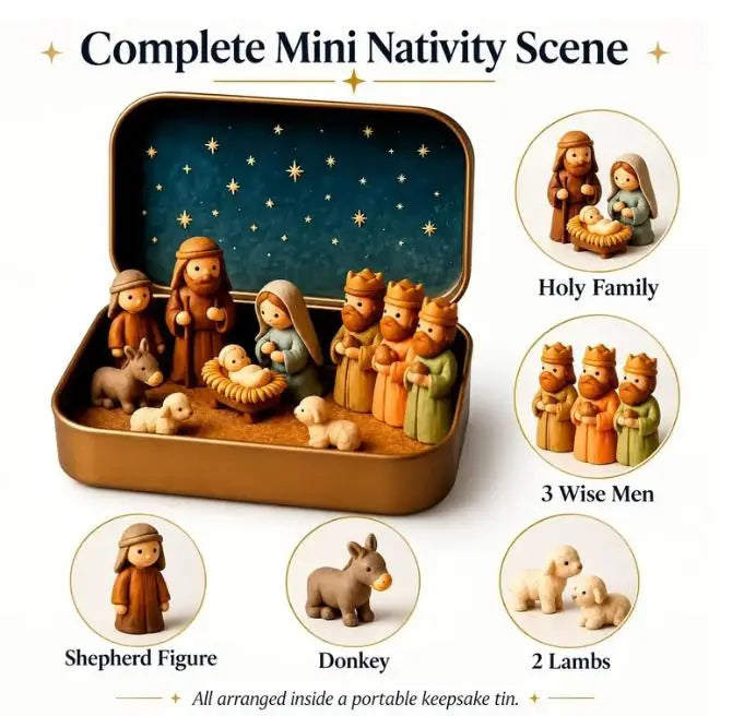 Mini Nativity Scene Keepsake Tin – Pocket-Sized Christmas Holy Family Set