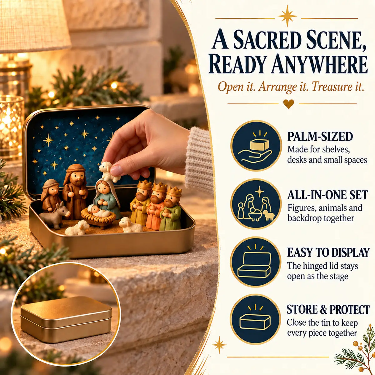 Mini Nativity Scene Keepsake Tin – Pocket-Sized Christmas Holy Family Set