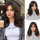 Elegant High Gloss Brown Synthetic Wig With Bangs