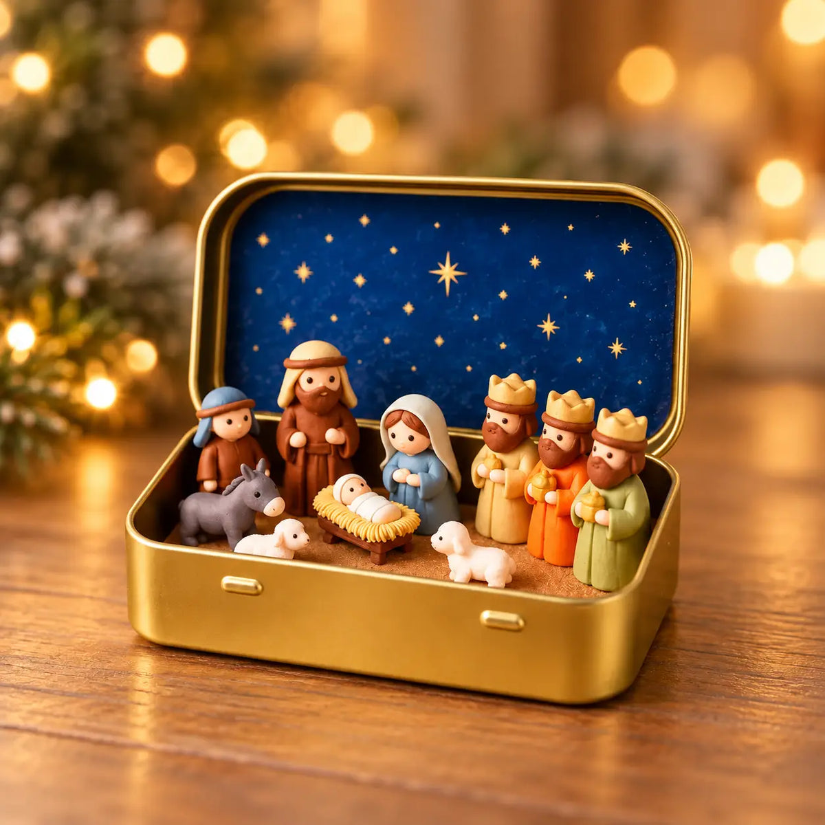 Mini Nativity Scene Keepsake Tin – Pocket-Sized Christmas Holy Family Set