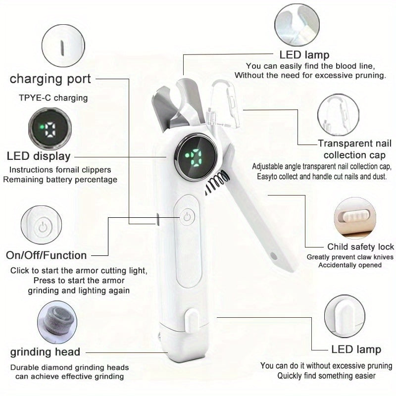 2-in-1 Pet Nail Clippers & Grinder with Light