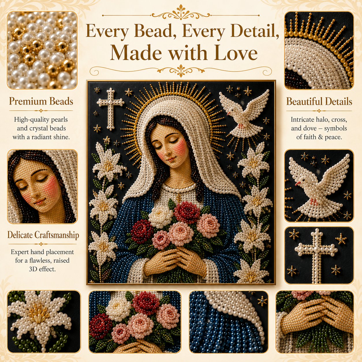 Divine Pearl Bead Virgin Mary Icon – DIY Faith Art Gift