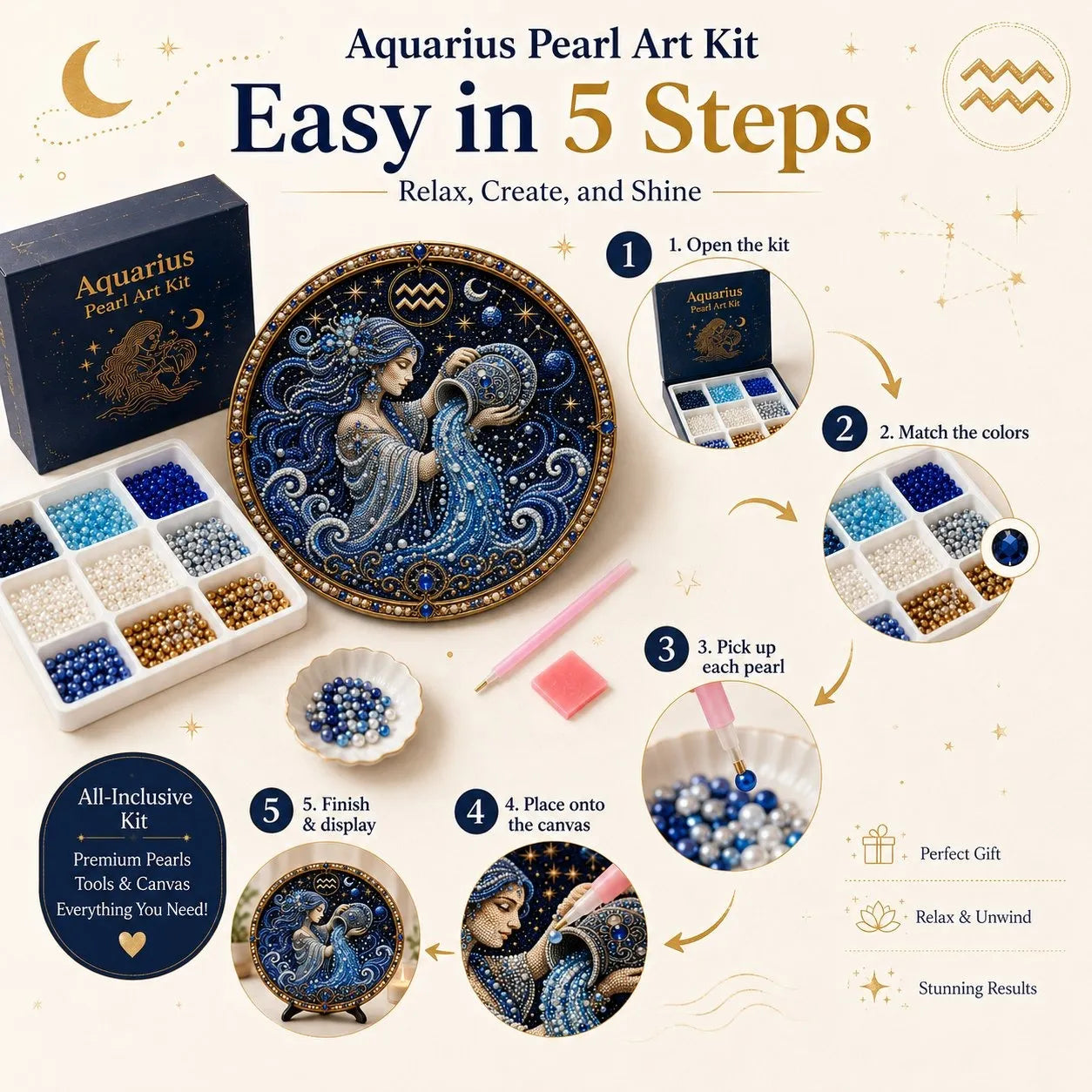✨ Premium 3D Pearl 12 Zodiac Signs Art Kit