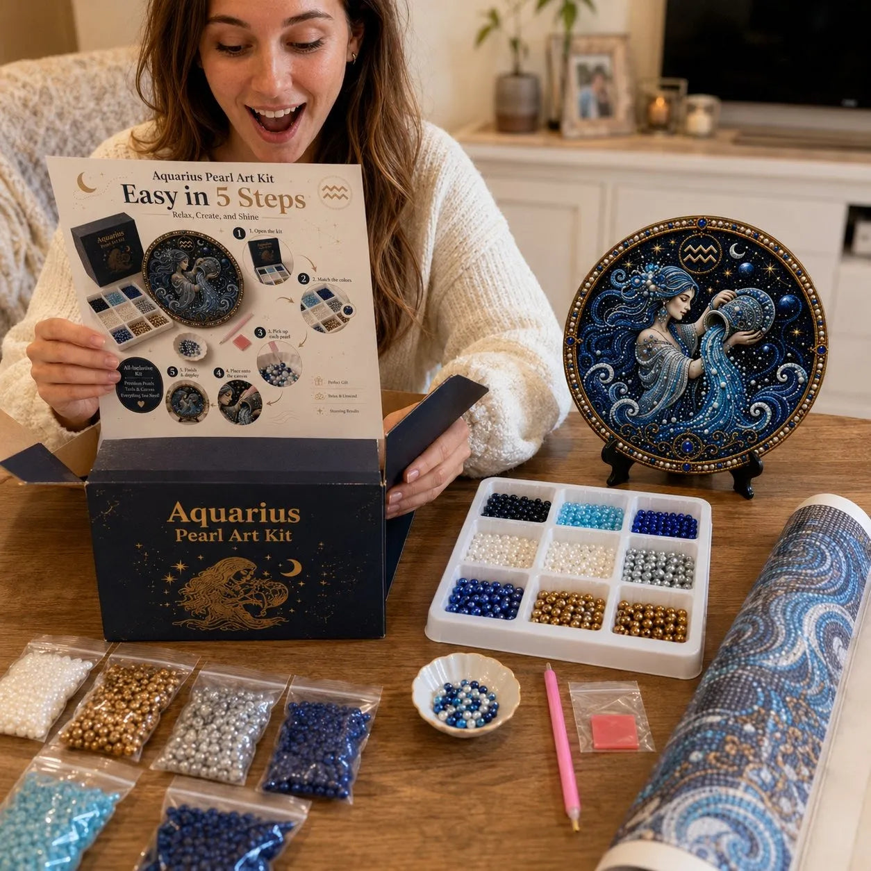 ✨ Premium 3D Pearl 12 Zodiac Signs Art Kit