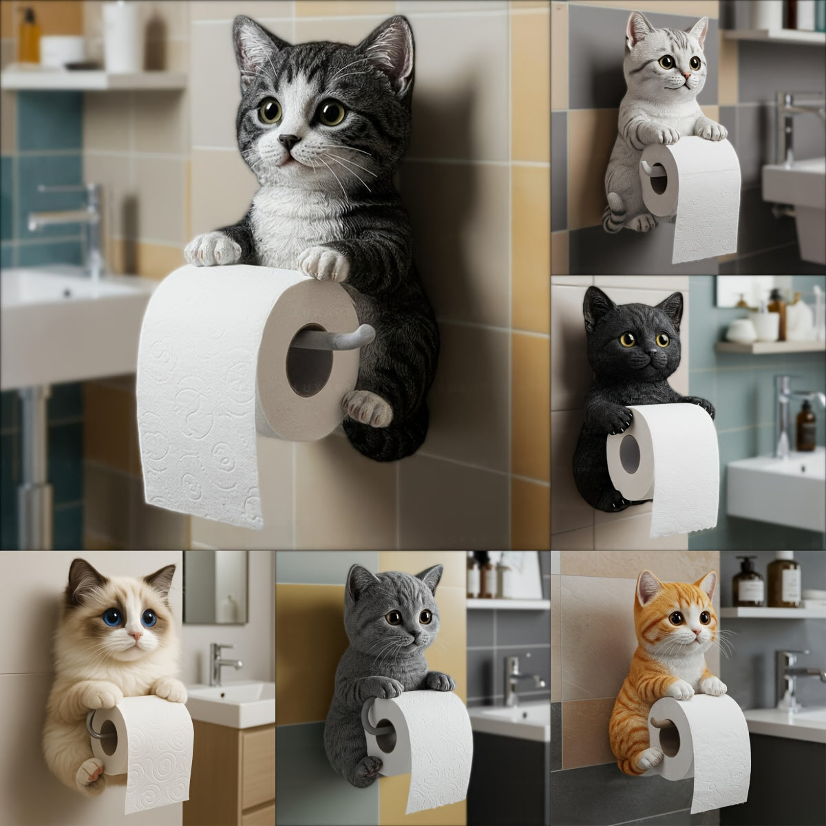 Wall Mounted Toilet Paper Holder Organizers Cats Shape