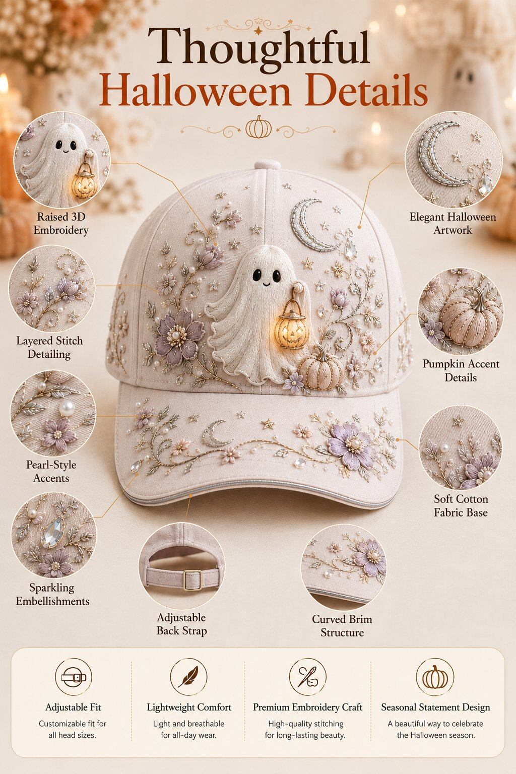 🎃 3D Halloween Embroidery Cap
