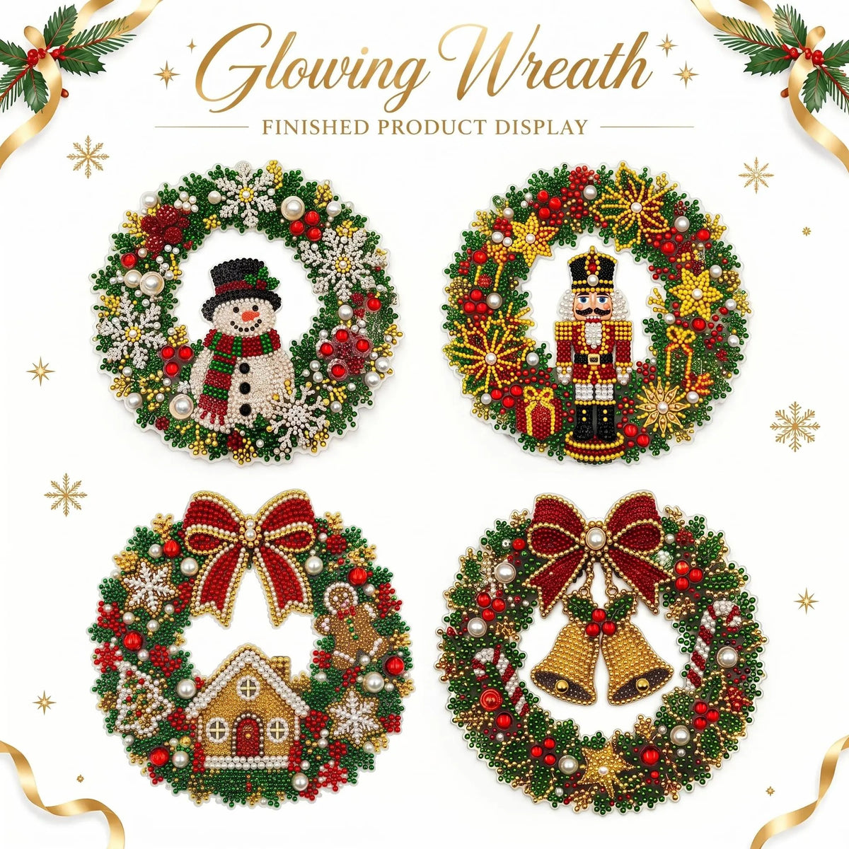 Hot Sale⛄Christmas Pearl Diamond Painting Pendant DIY Kit with LED String Lights