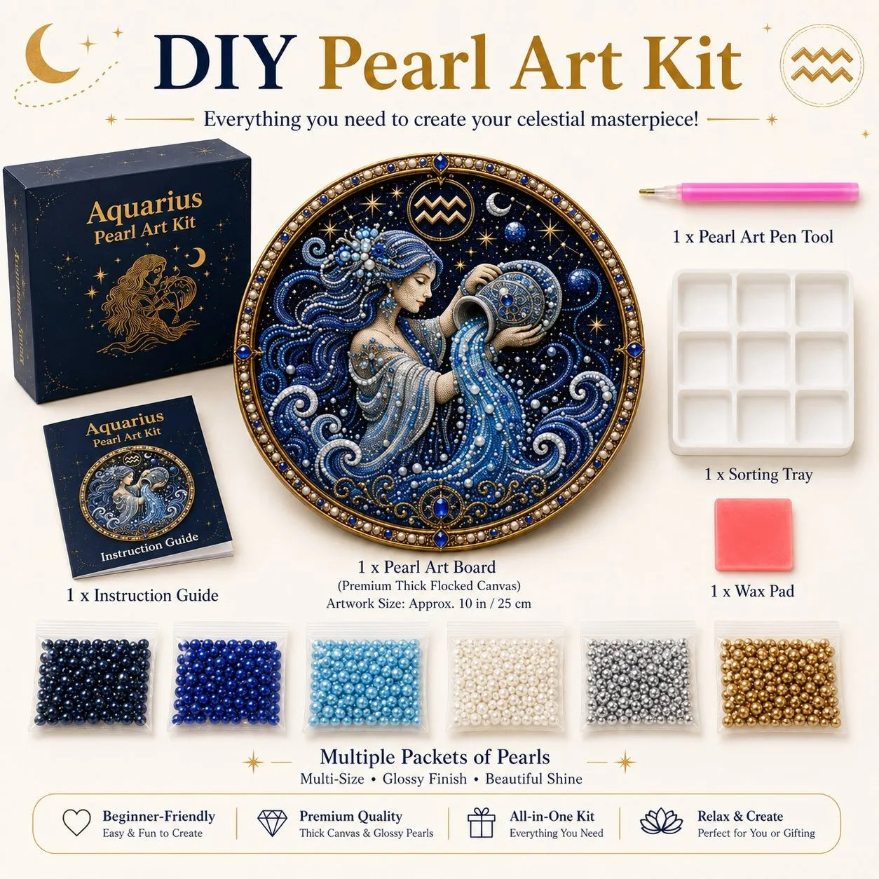 ✨ Premium 3D Pearl 12 Zodiac Signs Art Kit