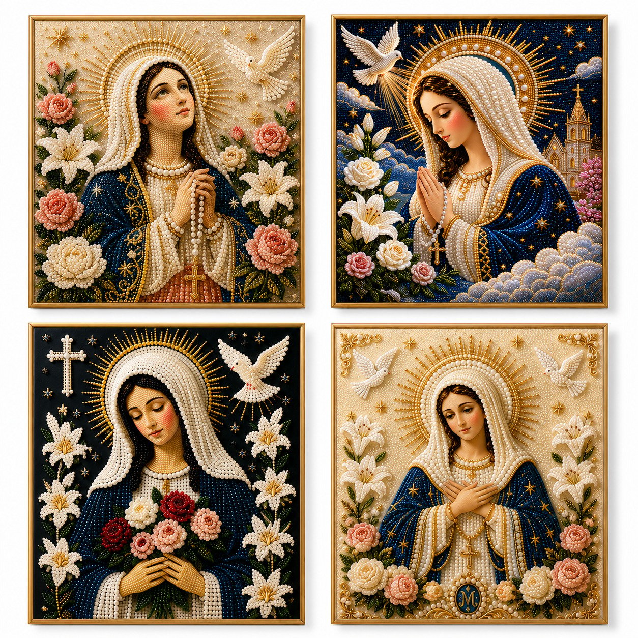 Divine Pearl Bead Virgin Mary Icon – DIY Faith Art Gift