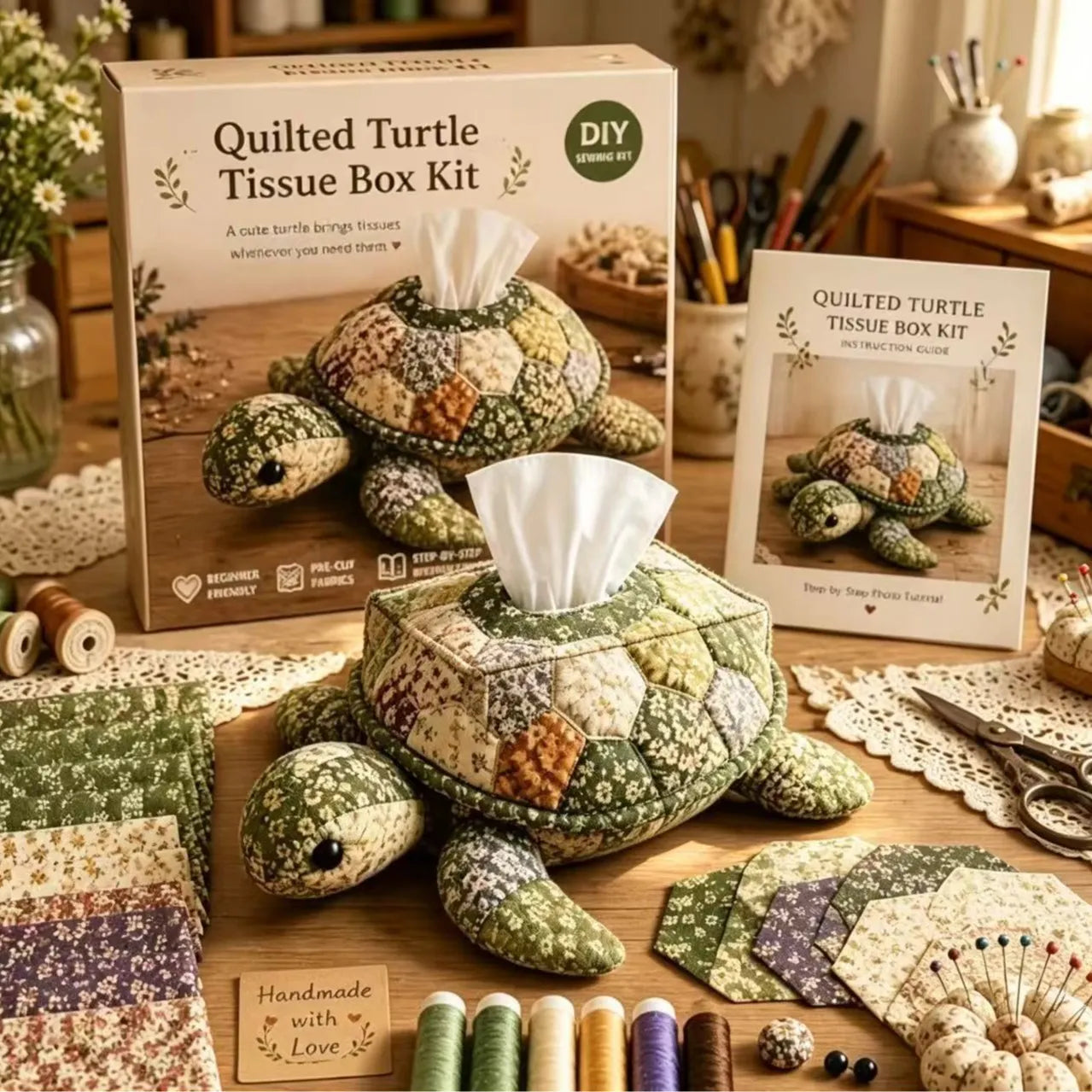 Animal-Themed Patchwork Tissue Box Cover DIY Sewing Kit